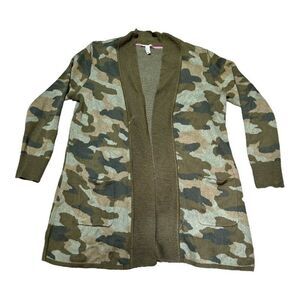 Isaac Mizrahi Live Camo Open Cardigan Sweater L Jacket Womens Long Casual